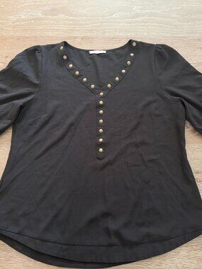 Womens Stitch Fix 41 Hawthorn Black Lisbon Stud detail blouse shirt top size L